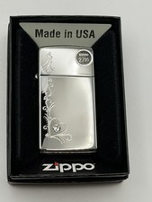 Vintage 2012 Bling Heart Vine Swavorski HP Chrome Slim Zippo Lighter New B5 picture