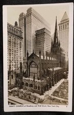 RPPC 1941 Trinity Church Broadway & Wall Street New York City Photo Postcard picture