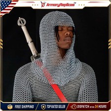 Medieval Steel Chainmail Coif Hood Knight Armor LARP Viking Renaissance Costume picture