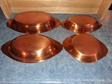 Vntg Heavyweight Copper Au Gratin Nesting Pans Stainless Steel Lined-Very Clean picture