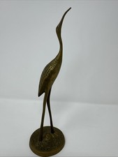 Vintage Brass Bird Figurine Statue Crane Heron Egret Coastal MCM Beach Decor picture