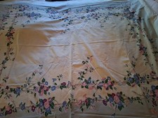 Vintage Printed Tablecloth Mid Century Cotton Floral Bouquets 60” X 50 picture