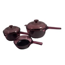 Corning Ware Visions Cranberry Glass Pan 5pc Set  2.5L 1.5L 0.5L  3 Pots 2 Lids picture