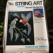 NOS 1978 String Art Kit 18 x 24 2 Parrots Rare Complete picture