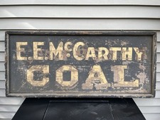 ANTIQUE E E MCCARTHY COAL WOODEN SMALTZ & GOLD LEAF TRADE SIGN 38x17” AS-FOUND picture