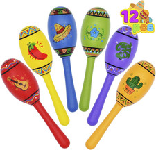 12 Pcs Mini Wooden Fiesta Maracas, 6 Designs Cinco De Mayo Party Favor picture