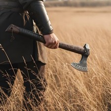Hand Forged Viking Rune Hatchet Carbon Steel Bearded Axe Engraved Hardwood Handl picture