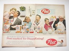 1956 Post Toasties Grape-Nut Flakes Sugar Crisp Happy Family 2-page Print Ad picture