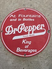 VINTAGE DR.PEPPER PORCELAIN SIGN GAS,OIL STATION PUMP PLATE COCA COLA 12