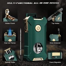LUXURY 5-in-1 Torch Lighter Cutter Punch Holder Draw Enhancer WE SHIP OVERSEAS  picture