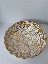 Italian MCM Vintage Art Pottery Porcelain Bowl Scallop Edge Gilded Hand Painted picture