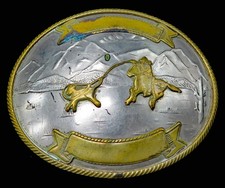 Vintage German Silver Rodeo Trophy Belt Buckle Western Cowboy Calf Roping picture