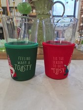 Set of 2 Christmas Iced Drink Insulated Glass Sleeves w/ Glasses Included.  picture