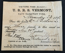 1892 U.S.R.S. Vermont Visitor Pass New York Navy Yard Receiving Ship U.S. Navy picture