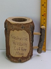 Vintage Nashville Hillbilly Coffee Mug Rustic Wood Bark Souvenir Folk Art Decor picture