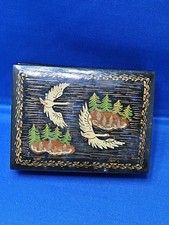 Japanese Lacquerware Trinket Box Flying Crane Hand Painted Vintage Signed picture
