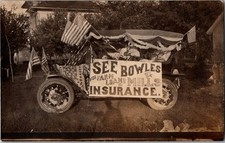 1909 RPPC Bowles Farm Loans Advertising 4th Of July Parade Patriotic Car KO4 picture