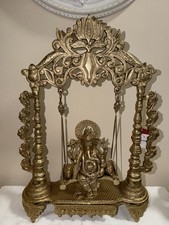 Large Antique-Style Brass Lord Ganesha Swing Idol – Ornate Hindu Temple Decor picture