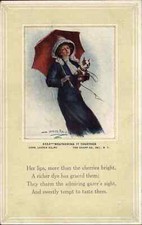 SIGNED LESTER RALPH Beautiful Woman w Boston Terrier Dog UMBRELLA picture