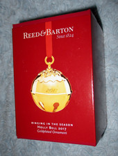 Reed & Barton 2017 Gold-Plated Holly Sleigh Bell Christmas Ornament Made USA NIB picture