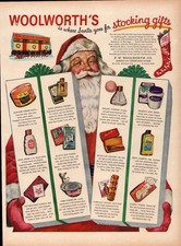 Woolworth's 1947 Magazine Ad Print Christmas Stocking Gifts Santa picture