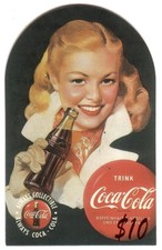 Coca-Cola '95 $10. Top-Rounded Die-Cut: Woman & Coke Bottle 'Trink' Phone Card picture