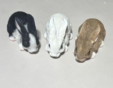 Set of 3 Resin Rabbit Figurines Black White Brown Collectible Decor picture