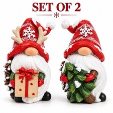 2pc Christmas Gnome Figurines Pinecone Gift Tree Mantel Shelf Decor 5in picture
