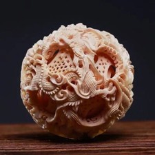 New Pair Chinese Carved 3 Layer Dragon Phoenix Puzzle Ball Collections Gifts picture
