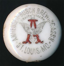 Pre-Prohibition Porcelain Beer Bottle Stopper Anheuser-Busch Assn. St. Louis, MO picture