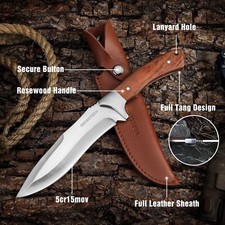 Swiss+Tech 11-5/8'' Fixed Blade Hunting Bowie Knife Full-Tang w/ Leather Sheath picture