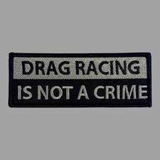 Drag Racing Crime Embroidered Iron-On Patch 4x1.5
