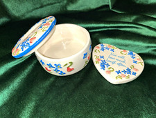 Floral Heart Trinket Box w/ Lid, White Blue Pink - Live Well Love Much picture