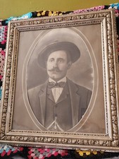 Antique Early 1900s Framed Sepia Portrait of Gentleman w/ Hat Ornate Framed picture