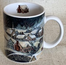 2002 Lang & Wise SUSAN WINGET Coffee Mug THE VISIT Winter Village Vtg 12 oz picture