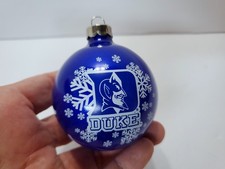 Vintage DUKE UNIVERSITY BLUE DEVILS Round Blue Glass Christmas Ornament 2.5