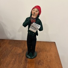 1994 BYERS CHOICE CHRISTMAS CAROLER Brown Hair Man Red Cap Jeff Byers Outfit picture
