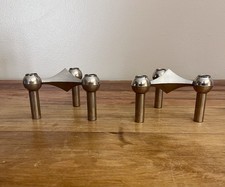 2 Vintage Stoff Nagel Variant S22 MCM Chrome Atomic Candle Stick Holders picture