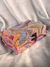 Hand-Painted Wooden Keepsake Box, Colorful Coral Design, Varnished Art picture