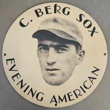 VINTAGE 1930 PORCELAIN MOE BERG CHICAGO EVENING AMERICAN GARAGE MAN CAVE SIGN picture