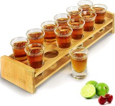 Shot Glasses Set 12Pcs 30Ml/1Oz Shot Glass Tray Holder Organizer Straight Thick picture