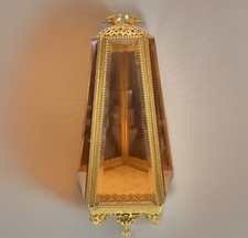 RARE Hollywood Regency Ormolu Gold tone filigree 5 Side glass jewelry box casket picture
