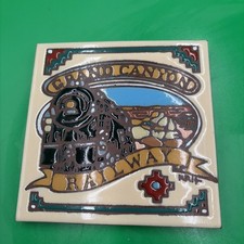 Vintage Hand Glazed Decorative Art Tile Grand Canyon Railway Train Railroad Krit picture