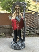 Santa Muerte Negra/Rojo/Dorado  Nueva, Casi 3 Pies De Alto picture