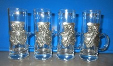 4 Vintage Artina Pewter & Glass Schnapps Shot Glasses - Barware picture