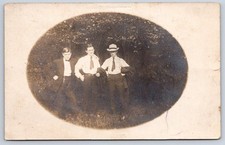 Vintage Three Young Men Dapper Suits Oval Portrait 1910s RPPC picture