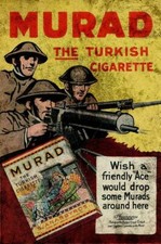 MURAD TURKISH CIGARETTES WWI SOLDIERS HEAVY DUTY USA MADE METAL ADVERTISING SIGN picture