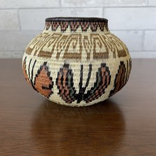 VTG Wounaan Embera Panama Basket Handwoven Butterfly Palm Fiber Pot 3.5 X 5 picture