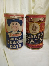 Pair Of Vintage Quaker Oats Paper Cardboard Tins 20oz With Lids Plantation Ad picture
