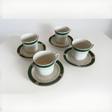 Set Of 4 Majesty Fine China , Cup & Saucer, Green, Gold, & White picture